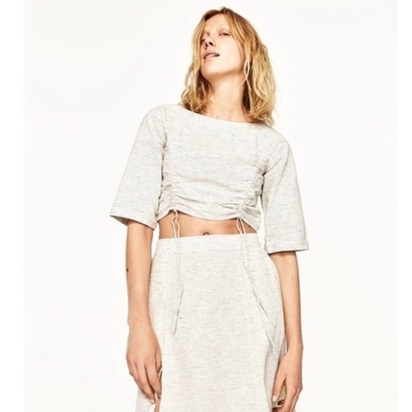 Zara Tops - (5) Zara Basic Z1975 Denim Striped Cropped Top